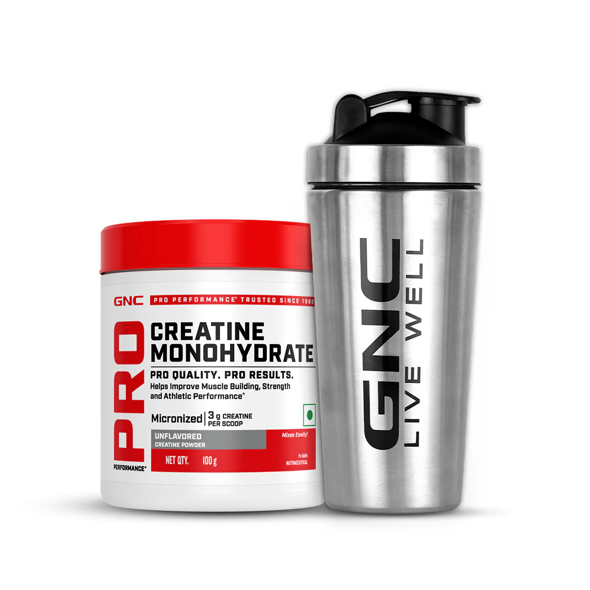 GNC Creatine Monohydrate With Steel Shaker (750ml)| 100gm | Unflavoured | Boosts Athletic Performance | Fuels Skeletal Muscles | Supports Intense Workout | Promotes Cellular Hydration |Formulated In USA - Image 17