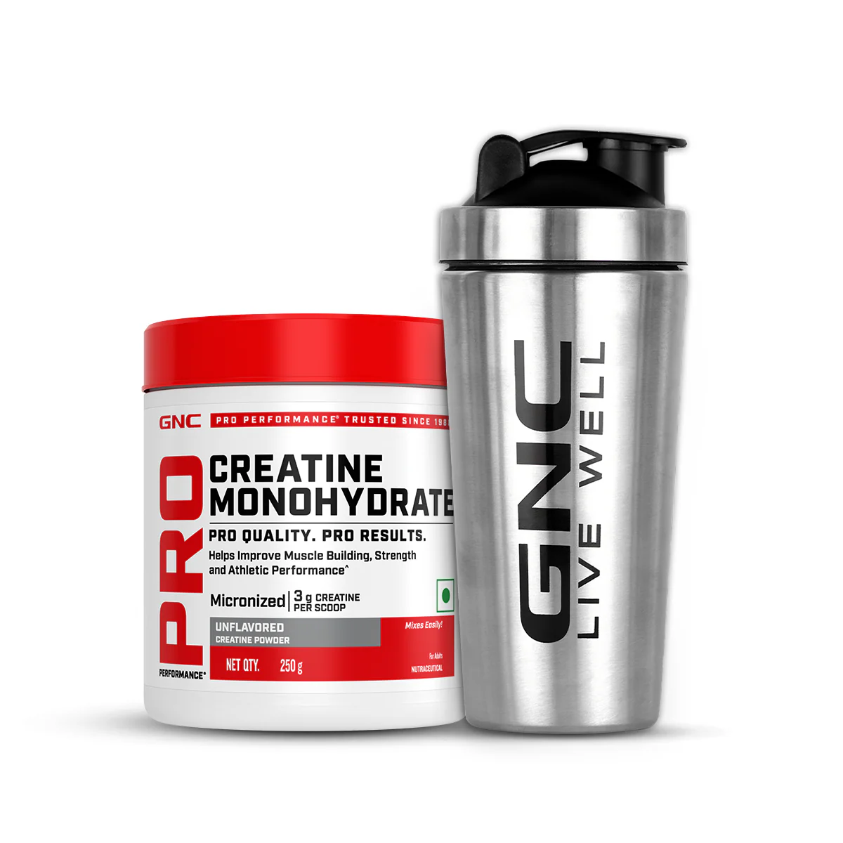 GNC Creatine Monohydrate With Steel Shaker (750ml)| 250gm | Unflavoured | Boosts Athletic Performance | Fuels Skeletal Muscles | Supports Intense Workout | Promotes Cellular Hydration |Formulated In USA - Image 20