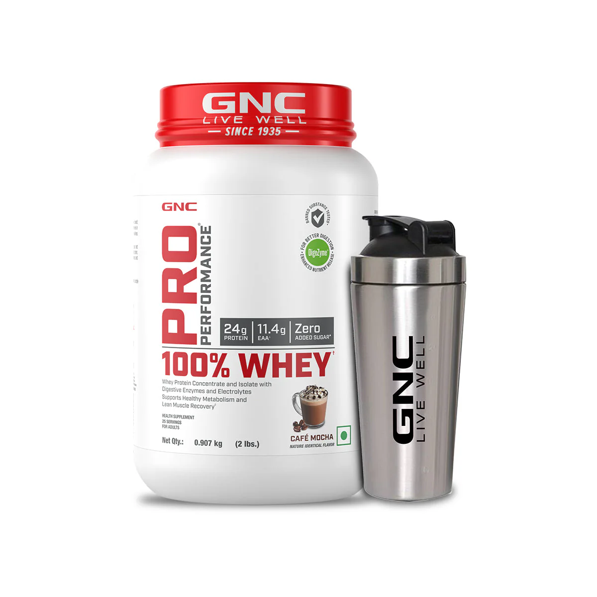GNC Pro Performance 100% Whey Protein Powder & Steel Shaker (Café Mocha, 2 lbs with Steel Shaker) - Image 19