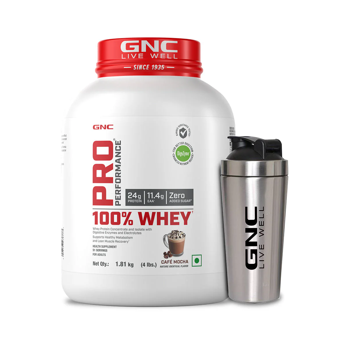 GNC Pro Performance 100% Whey Protein Powder & Steel Shaker (Café Mocha, 4 lbs with Steel Shaker) - Image 15