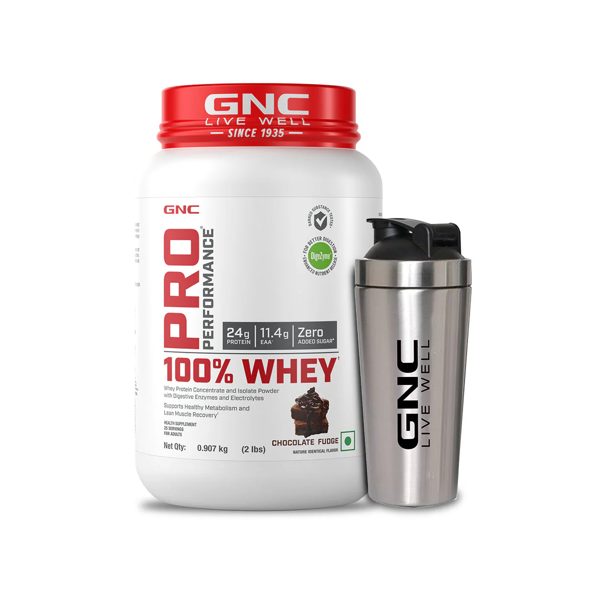 GNC Pro Performance 100% Whey Protein Powder & Steel Shaker (Chocolate Fudge, 2 lbs with Shaker) - Image 13