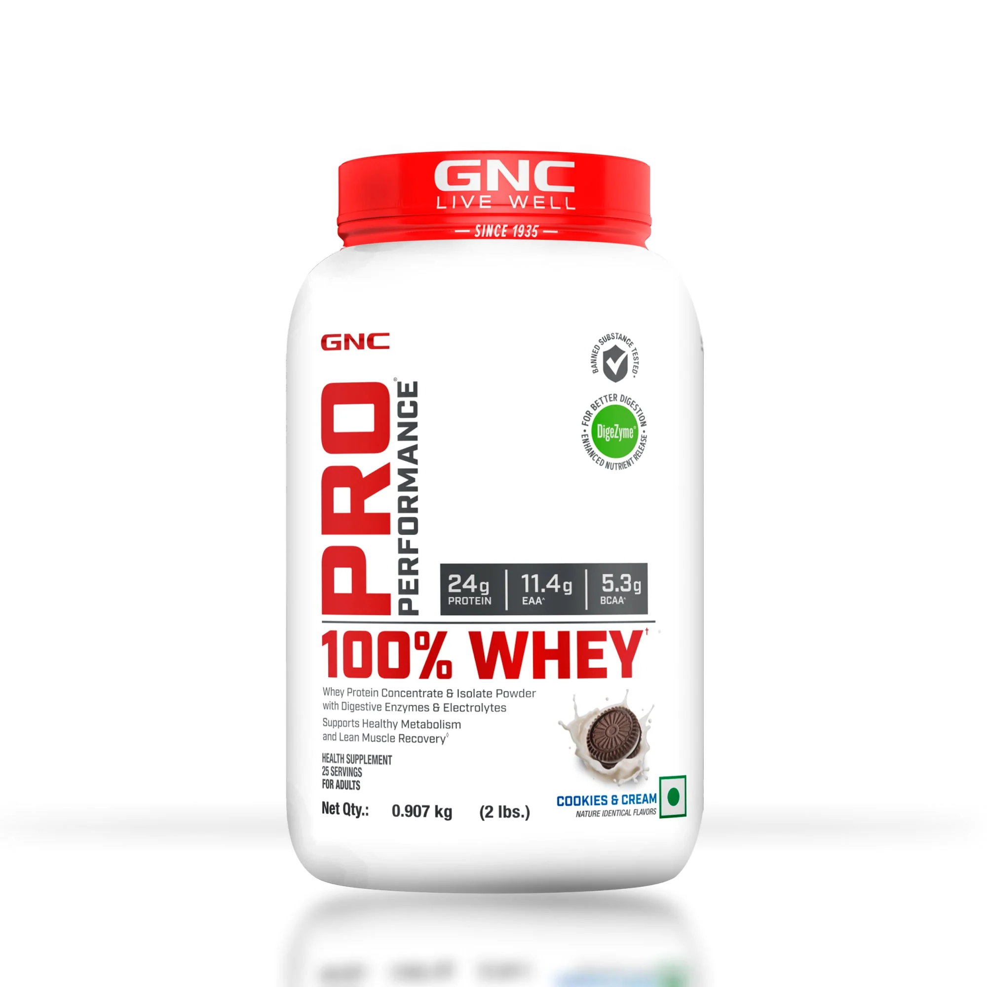 GNC Pro Performance 100% Whey Protein Powder & Steel Shaker (Cookie & Cream, 2 lbs with Steel Shaker) - Image 2