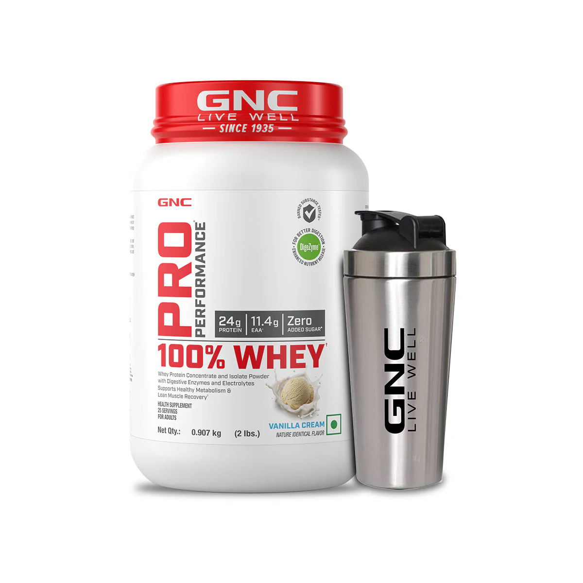 GNC Pro Performance 100% Whey Protein Powder & Steel Shaker (Vanilla Cream, 2 lbs with Shaker) - Image 15