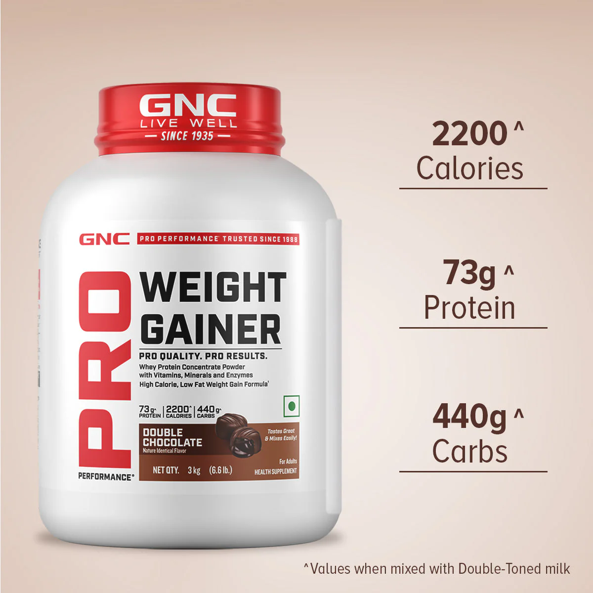 GNC Pro Performance Weight Gainer & Steel shaker Combo | 3 Kg | Double Chocolate - Image 3