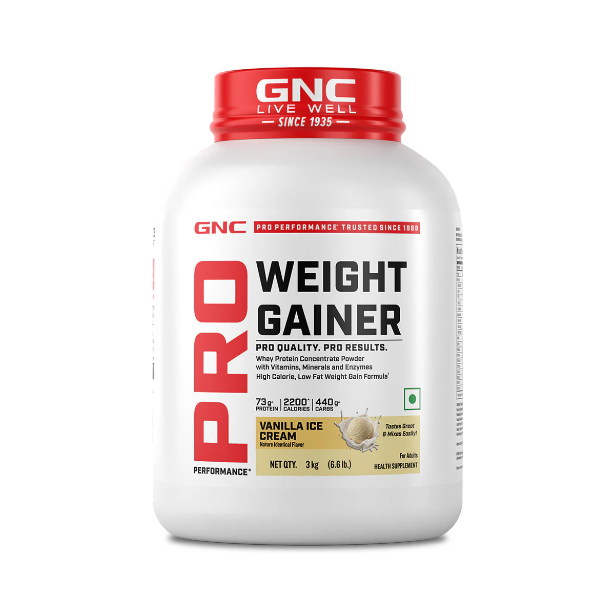GNC Pro Performance Weight Gainer & Steel shaker Combo | 3 Kg | Vanilla Ice cream - Image 2