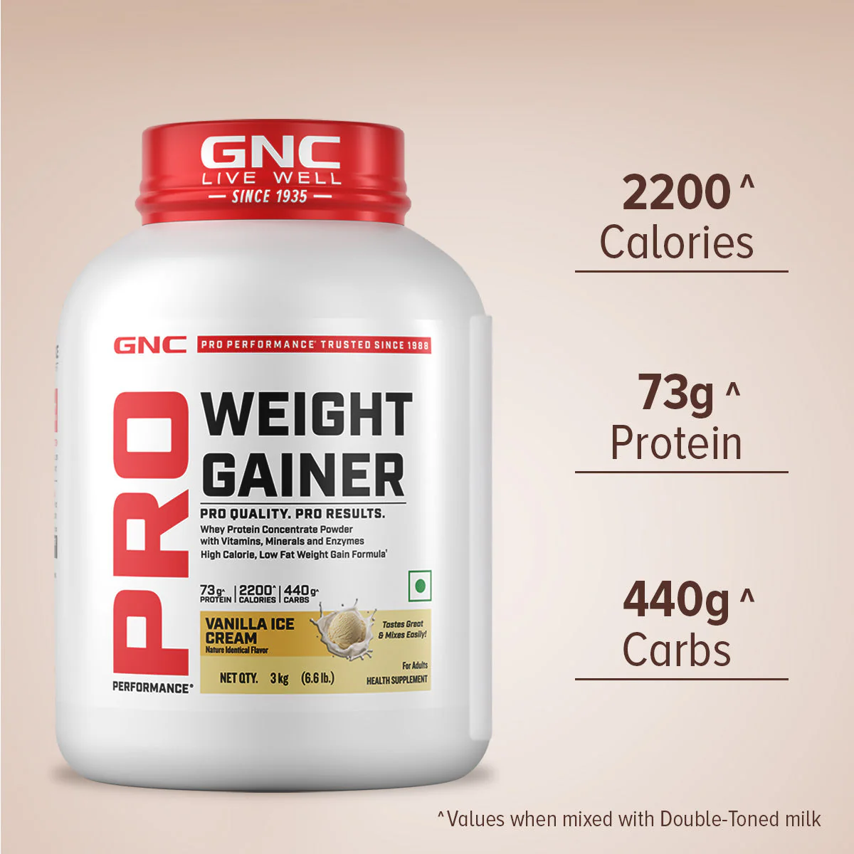 GNC Pro Performance Weight Gainer & Steel shaker Combo | 3 Kg | Vanilla Ice cream - Image 3