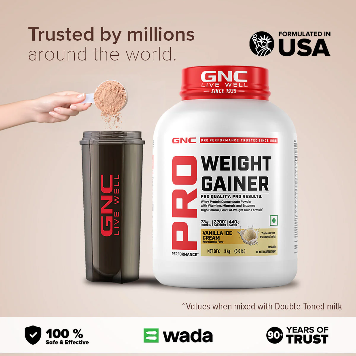 GNC Pro Performance Weight Gainer & Steel shaker Combo | 3 Kg | Vanilla Ice cream - Image 5
