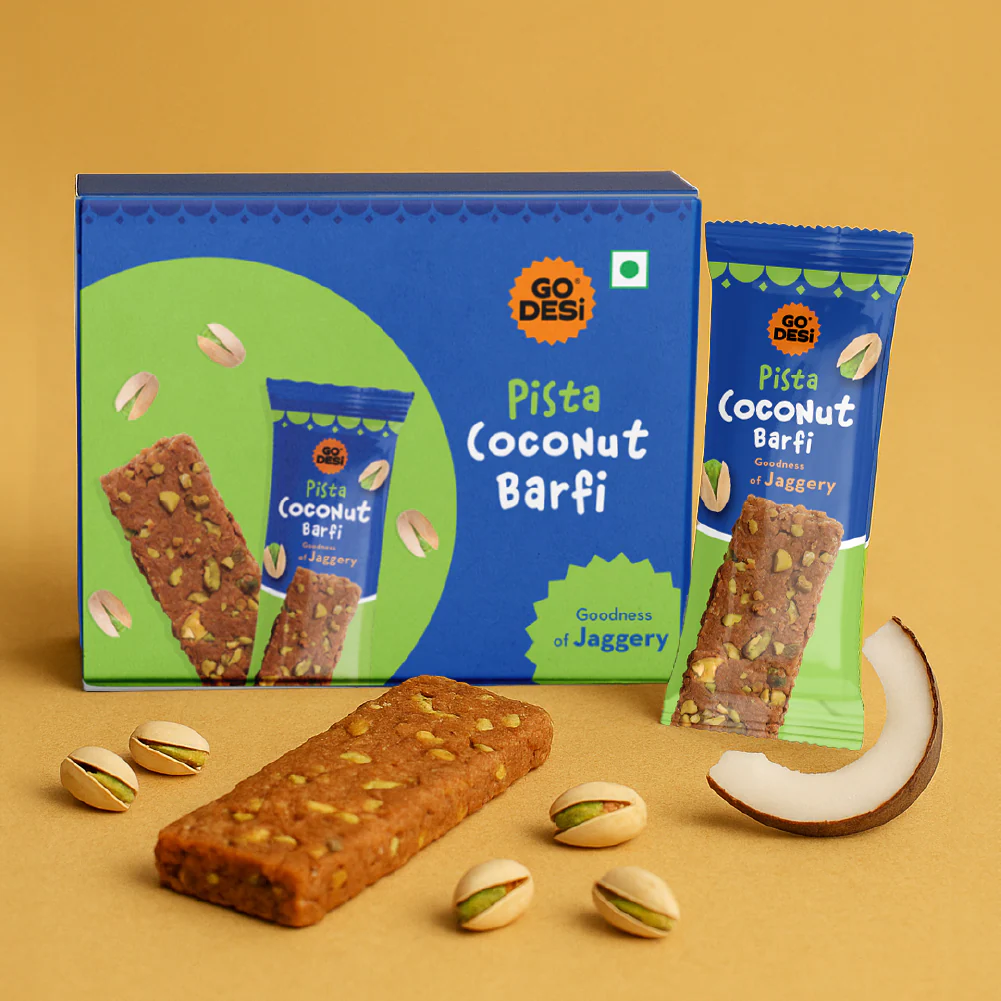 GO DESi - Pista Coconut Barfi | Dry Fruits Sweet | Pistachio Nuts Bar | Indian Mithai | Sweets Gift Pack | No Added Sugar | Pack of 8 | 12 grams each - Image 2