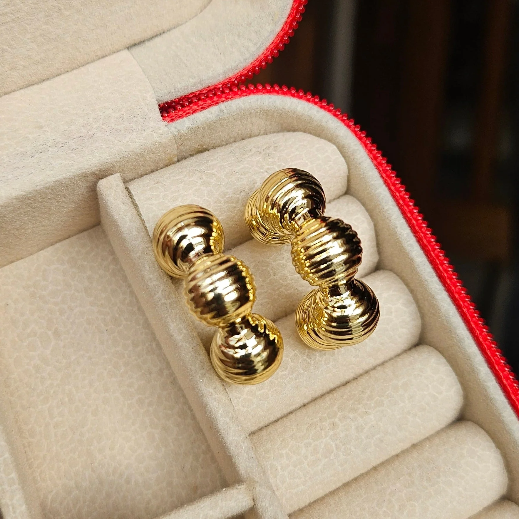 Gold Chunky Ribbed Hoop Earrings