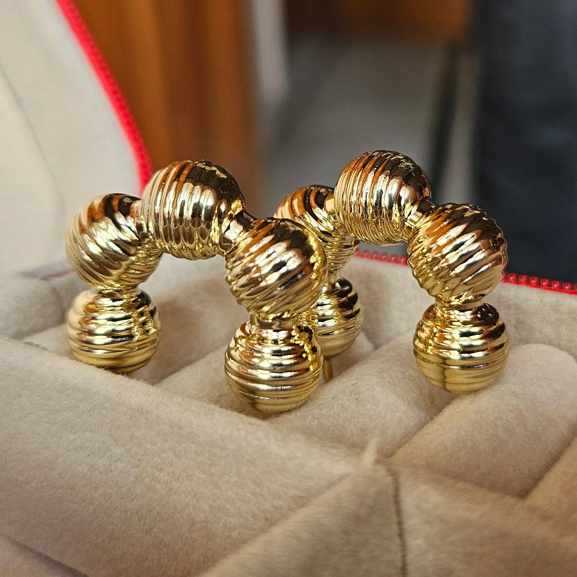 Gold Chunky Ribbed Hoop Earrings - Image 3