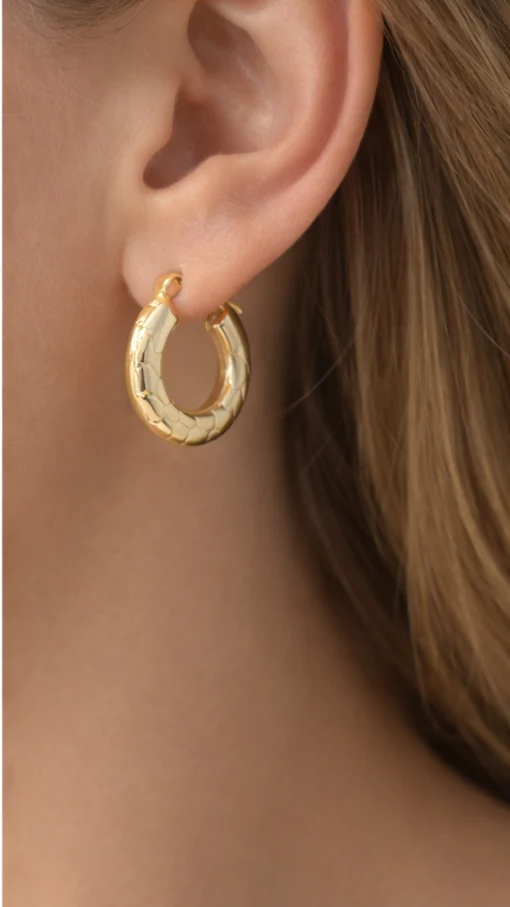 Gold Chunky Textured Hoops - Image 4