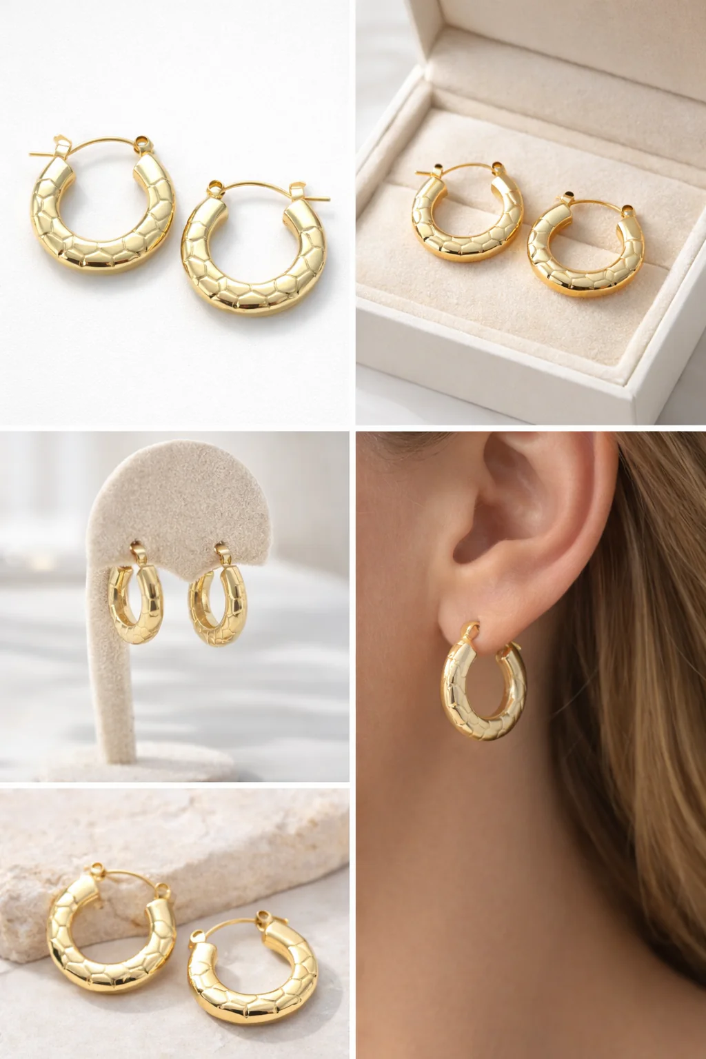 Gold Chunky Textured Hoops - Image 5