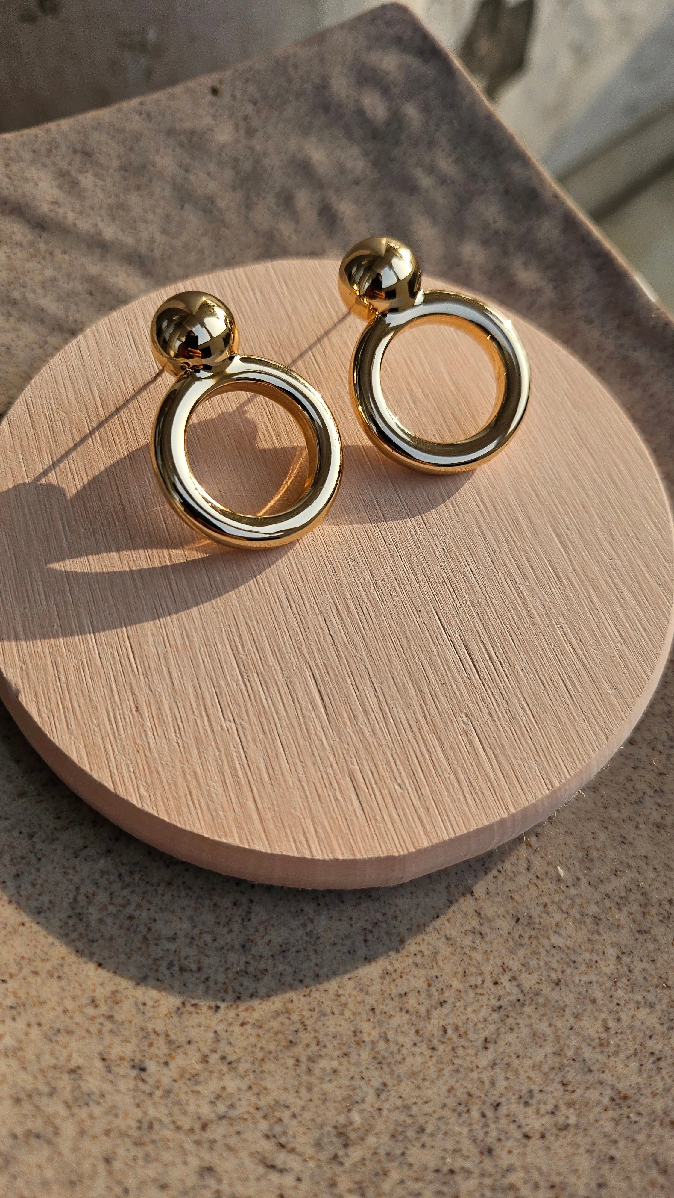 Gold Circle Drop Earrings - Image 2