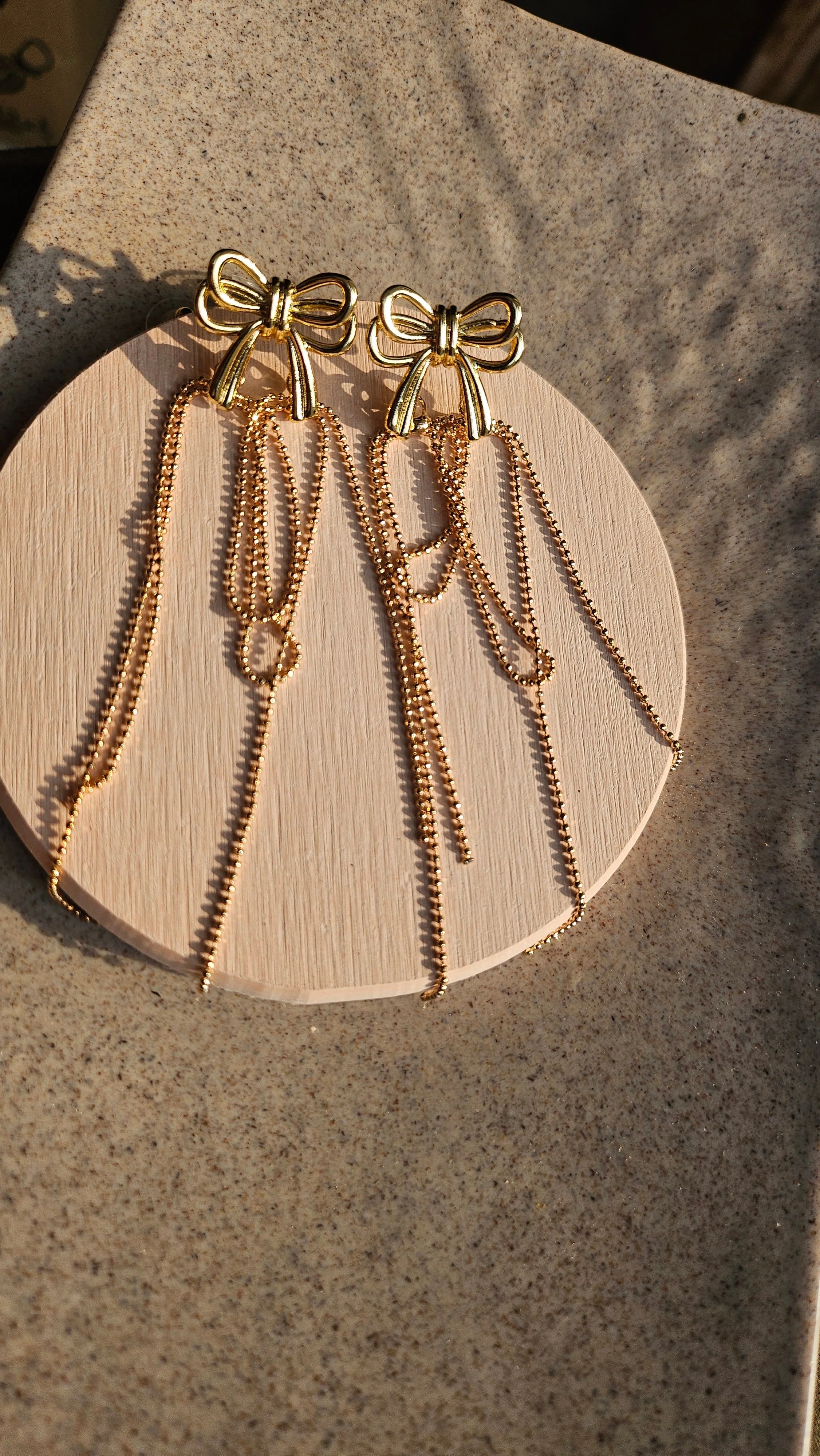Gold Delicate Bow Chain Earrings - Image 4