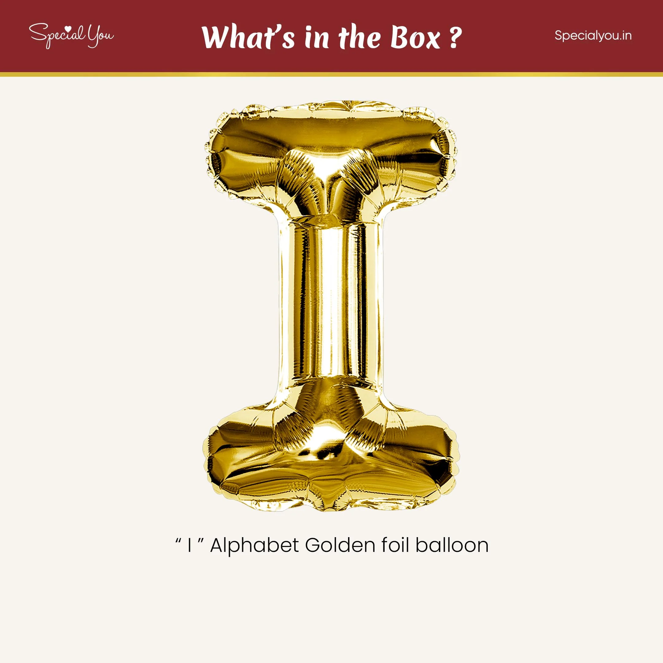 Gold I Letter Foil Balloon - Image 3