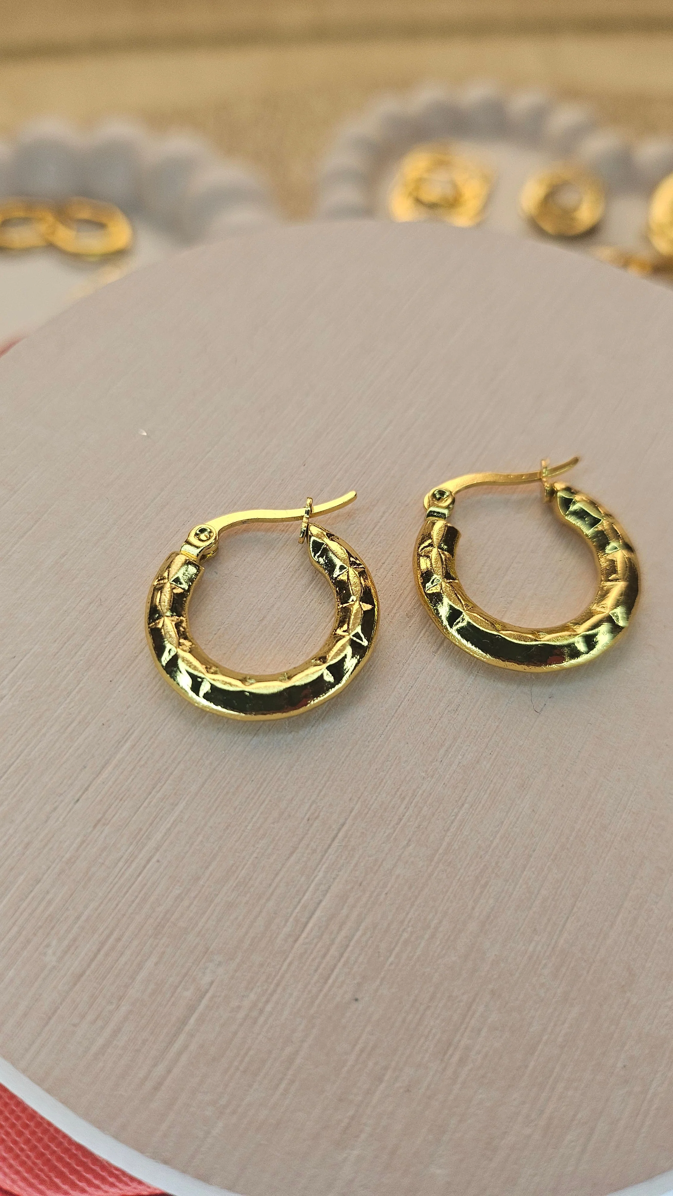 Gold Mini Hammered Hoop Earrings - Image 5