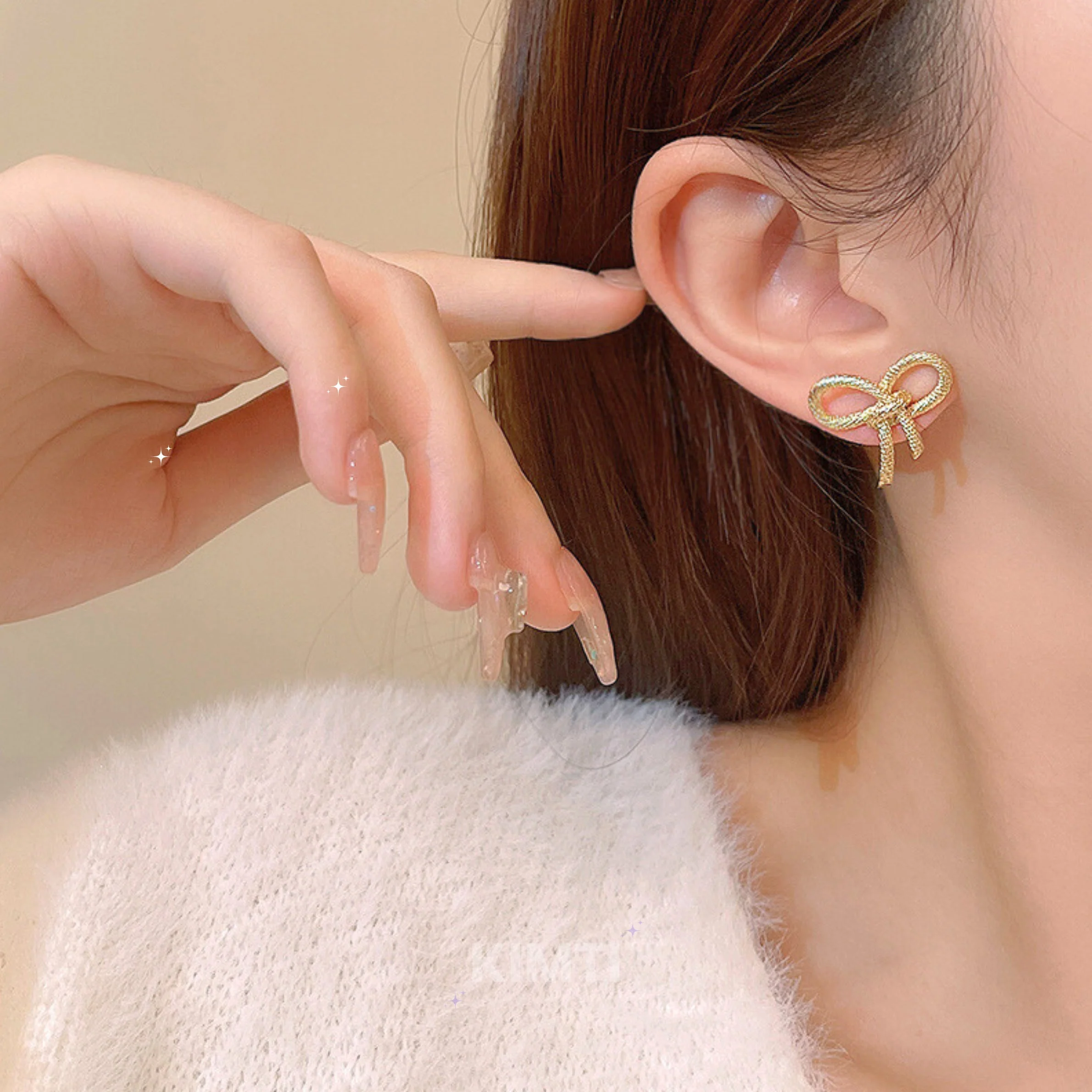 Gold Plated Alloy Blow Knot Stud Earring - Image 2