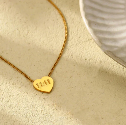 Gold-Plated Anti Tarnish 11:11 Heart Themed Angel Make a Wish Pendant - Image 3