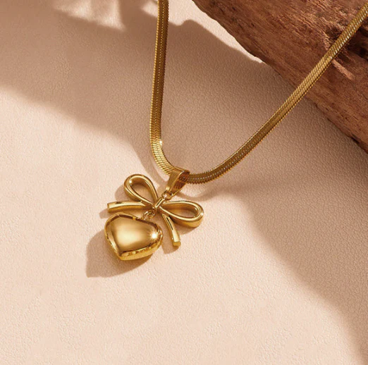 Gold Plated Anti Tarnish Bow Knot Heart Themed Pendant - Image 3