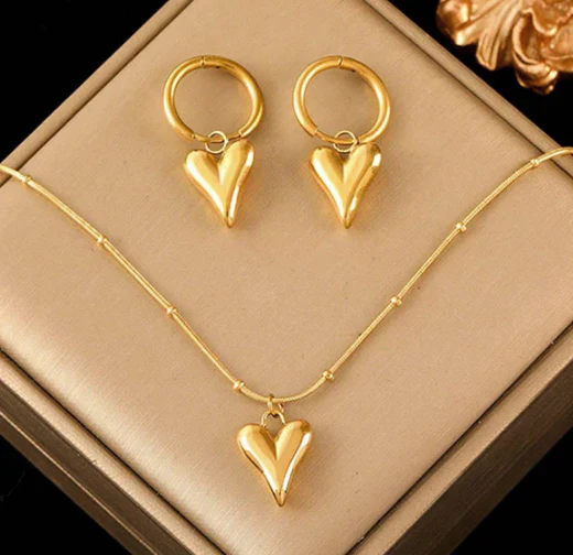Gold-Plated Anti Tarnish Heart Themed Jewellery Set - Image 4