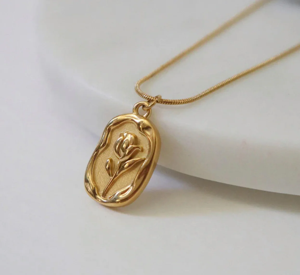 Gold Plated Anti Tarnish Rose Themed Pendant - Image 3
