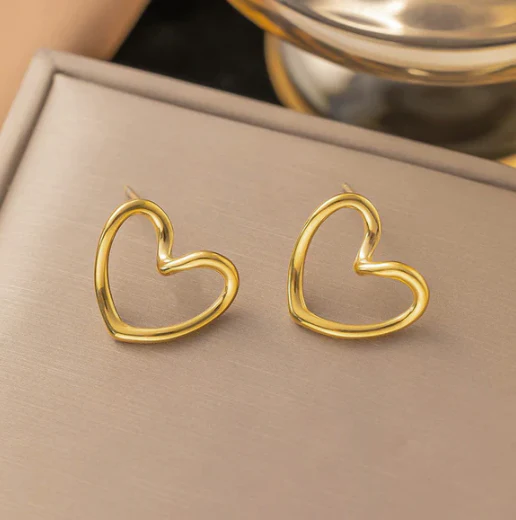 Gold Plated Anti Tarnish Stainless Steel Heart Themed Stud Earrings - Image 2