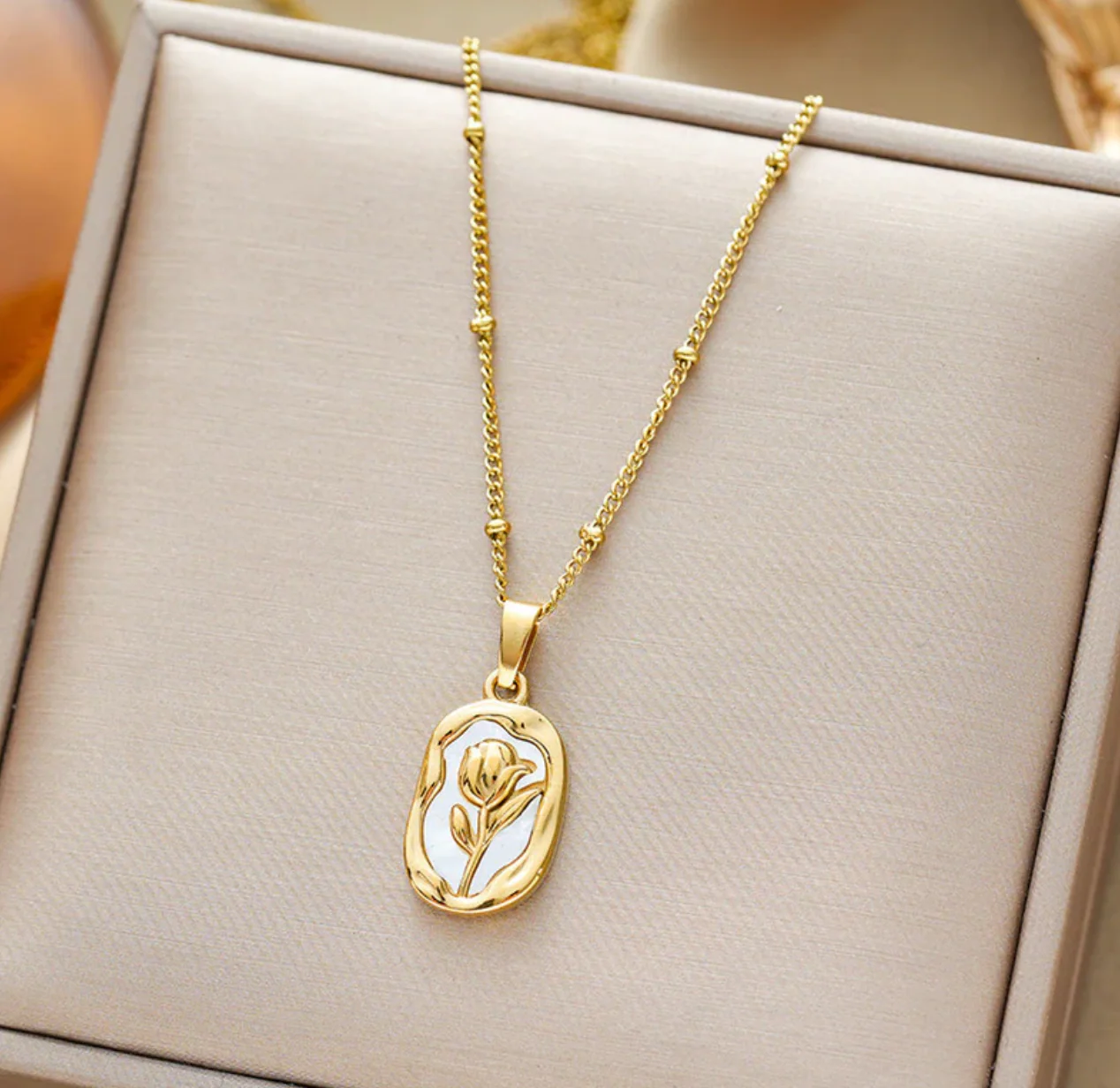 Gold Plated Anti Tarnish White Rose Themed Pendant - Image 10