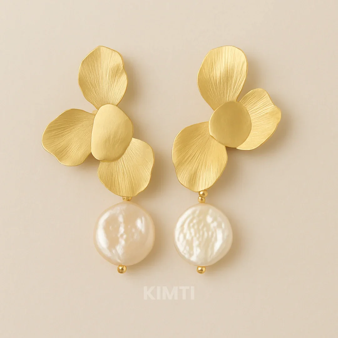 Gold-Plated Beaded Drop Earrings - Image 3