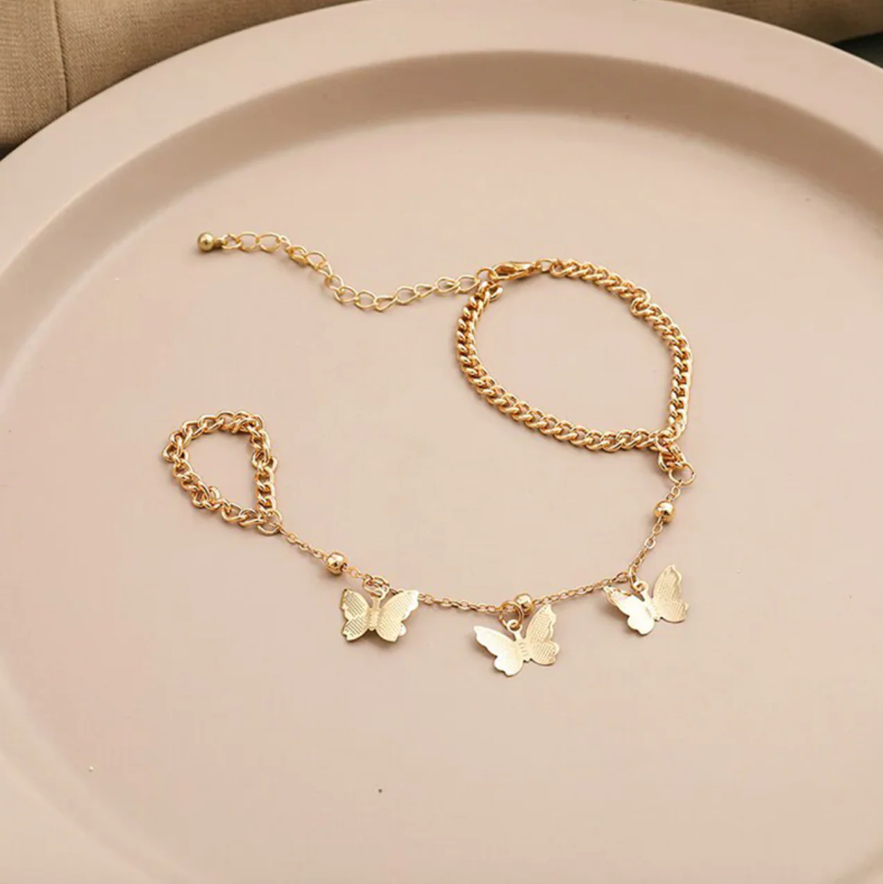 Gold Plated Butterfly inspired Contemporary Bracelet With Ring Sale price - Image 2