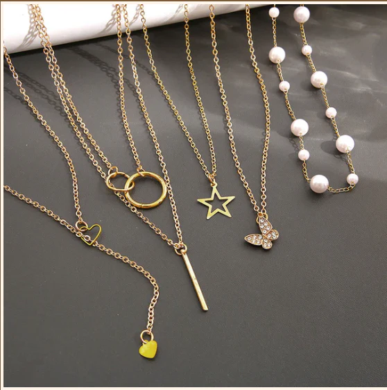 Gold Plated Butterfly inspired Set of 5 Layered Necklace For Women - Image 2