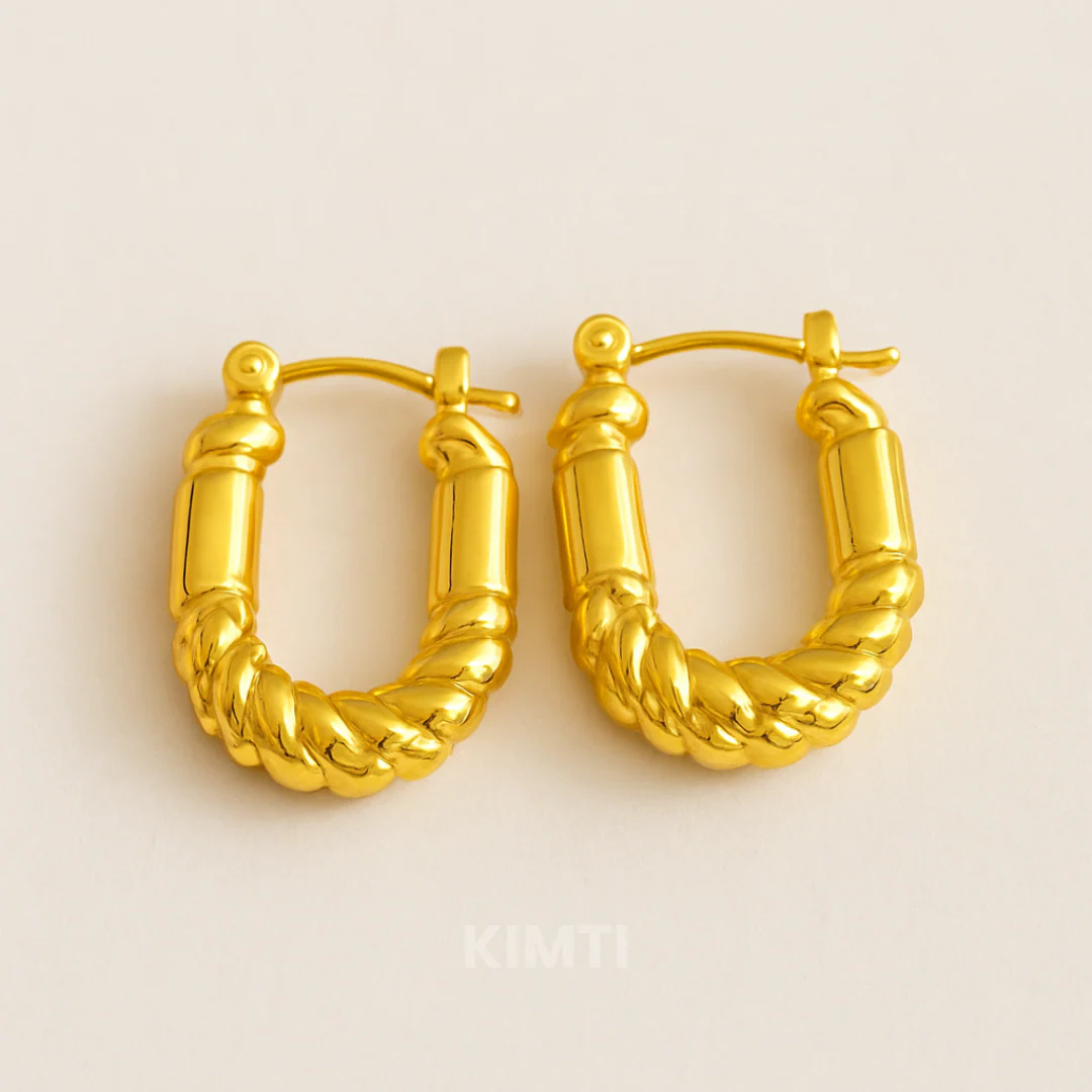 Gold-Plated Geometric Hoop Anti Tarnish Earring - Image 2