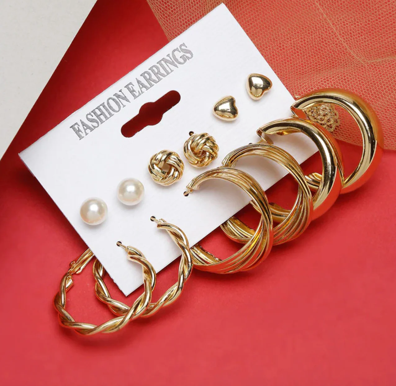 Gold Plated Studs and Hoops Earrings Combo of 6 For Women - Image 4