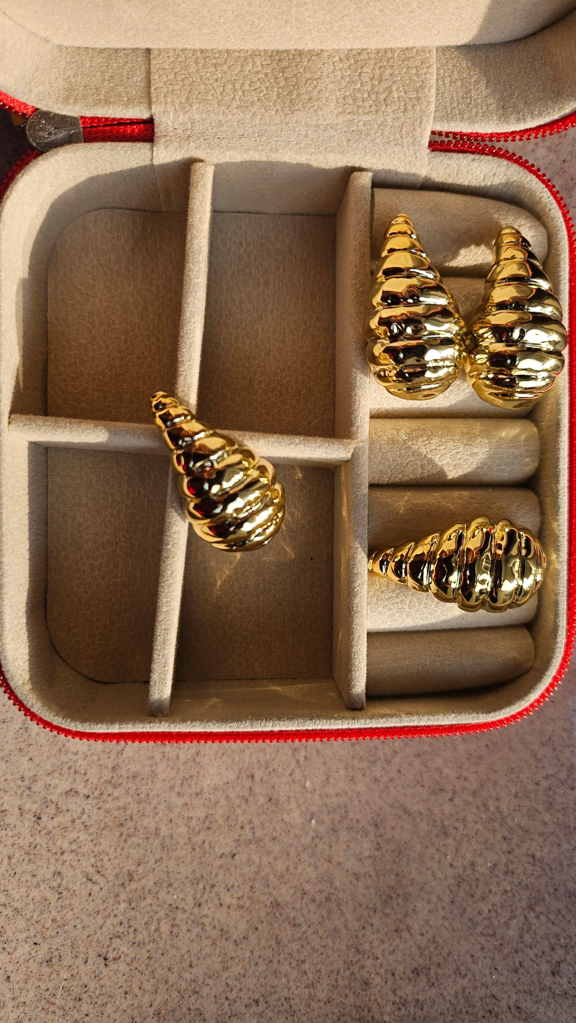 Gold Sculpted Cone Stud Earrings - Image 3