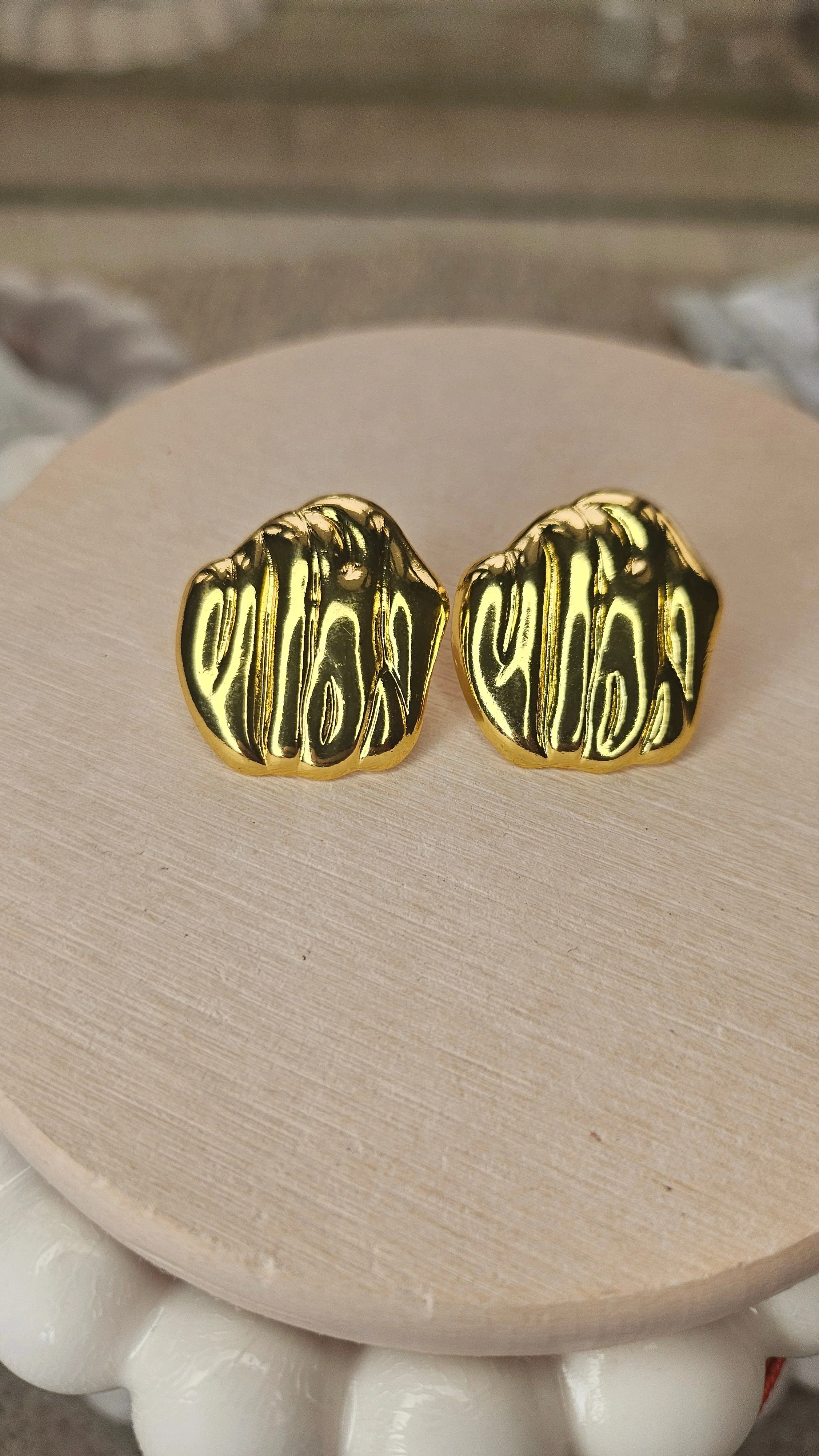 Gold Sculpted Stud Earrings - Image 2