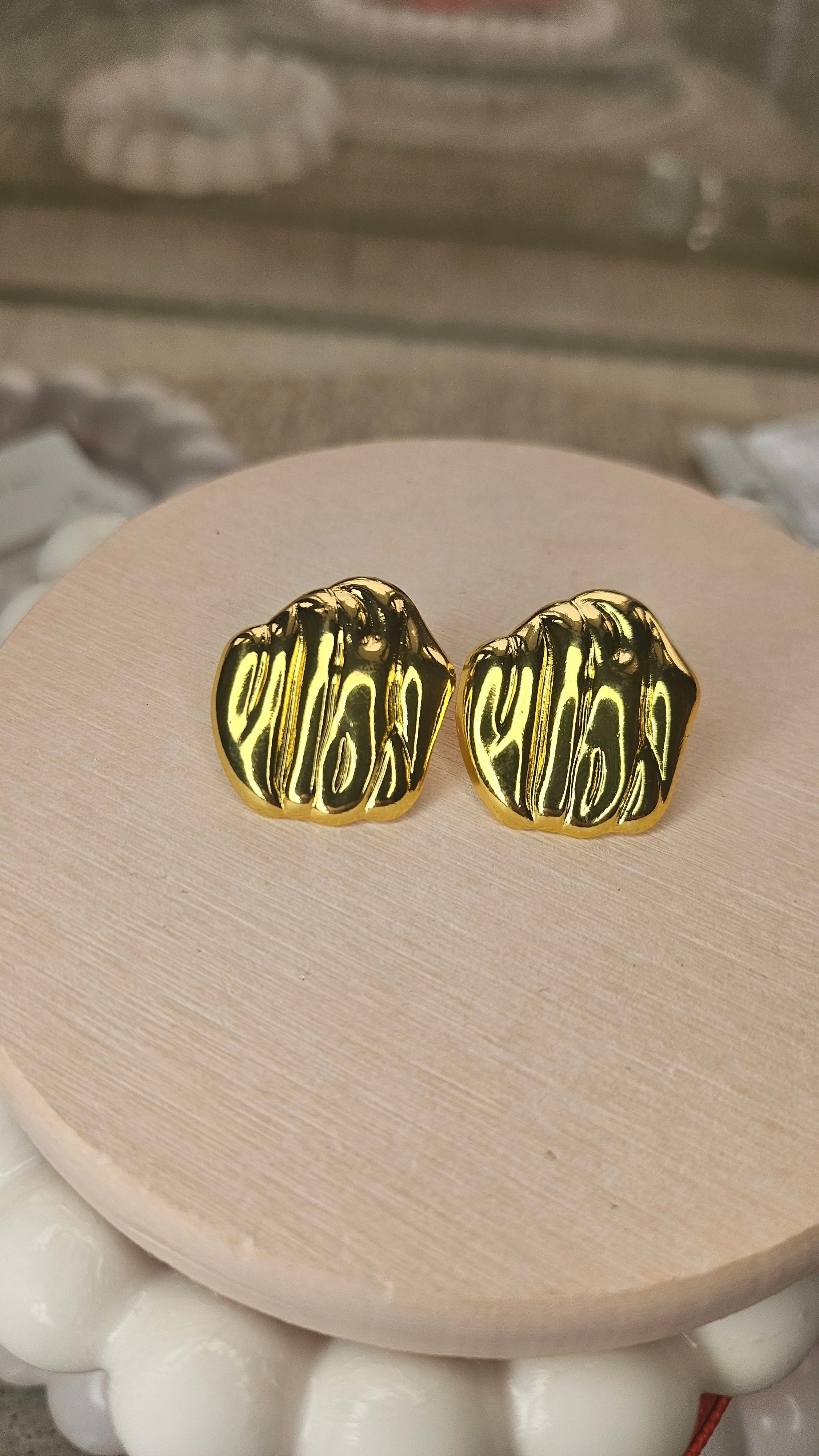 Gold Sculpted Stud Earrings - Image 4