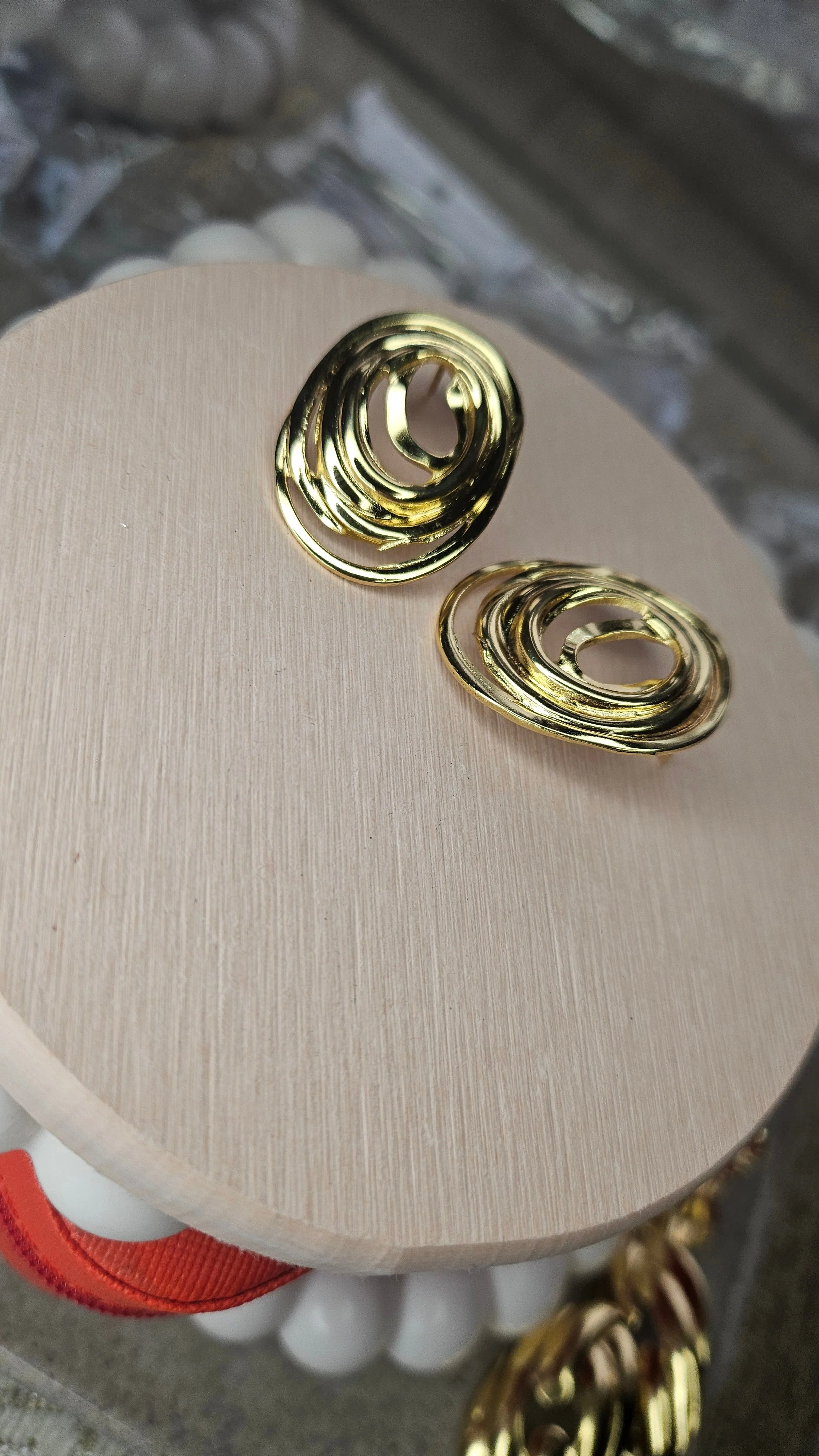 Gold Swirl Stud Earrings - Image 2