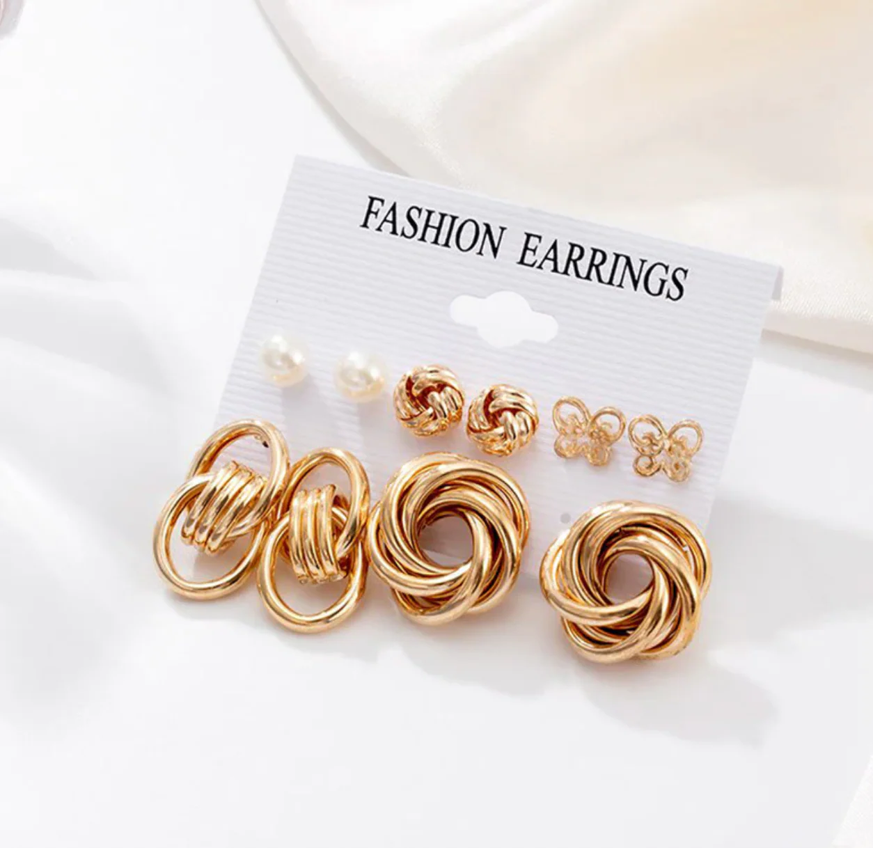 Gold-Toned and 1 White Contemporary Studs Earrings For Women - Image 2