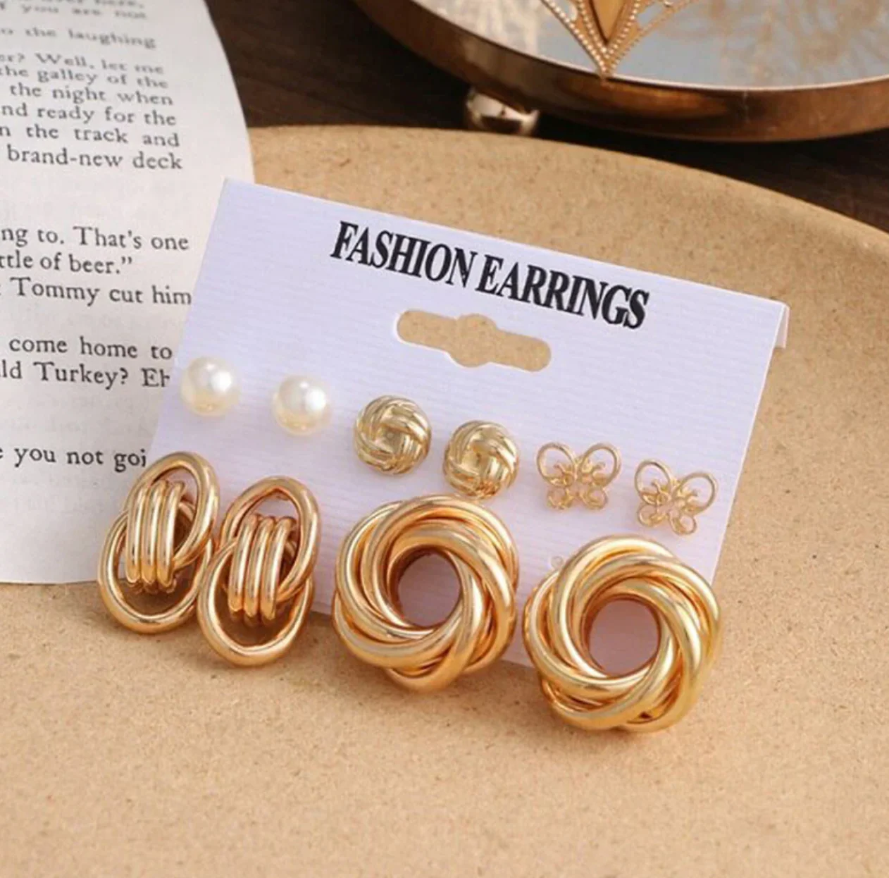 Gold-Toned and 1 White Contemporary Studs Earrings For Women - Image 6