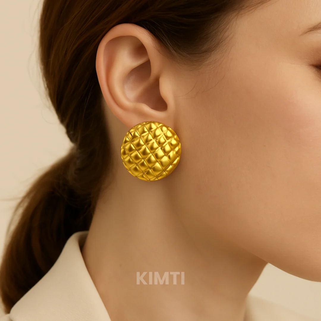Gold-Toned Textured Round Stud Anti Tarnish Earring - Image 3