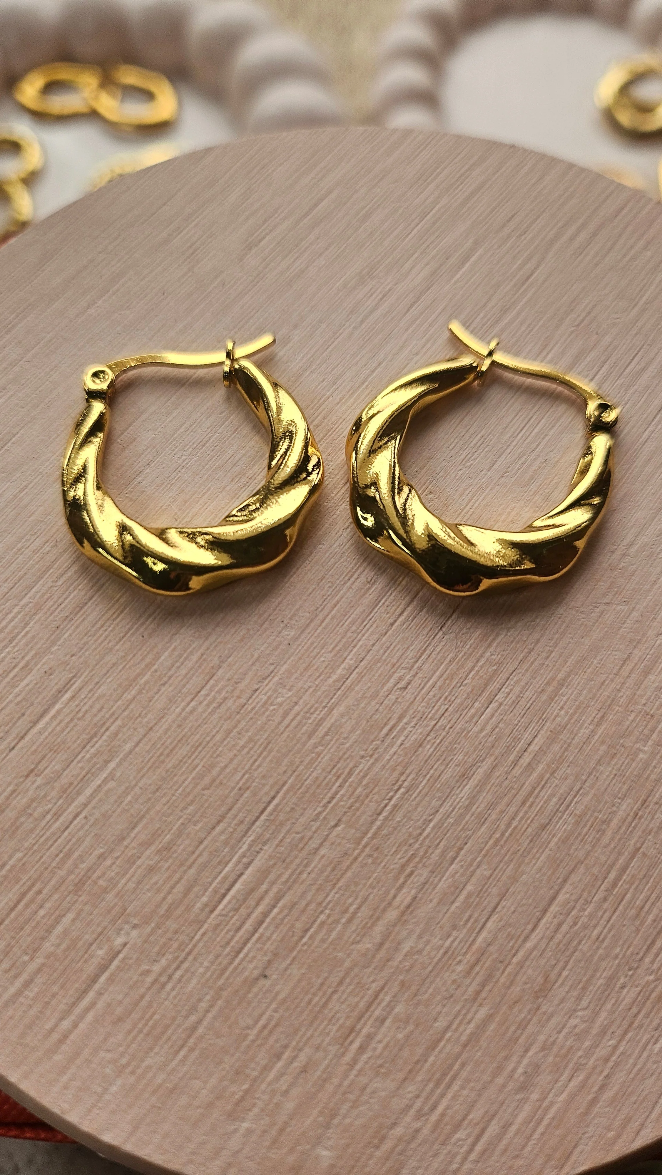 Gold Twisted Hoop Earrings - Image 2