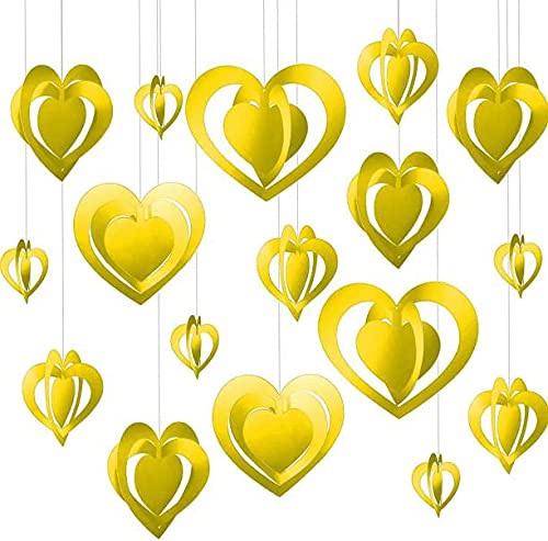 Gold Valentine 3D Love Heart Shape Hanging Strip Decoration Kit (Pack of 16) - Image 2