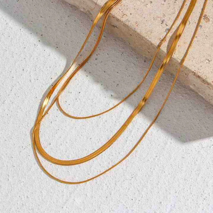 Golden 3 Layer Anti Tarnish Snake ChainNecklace - Image 2