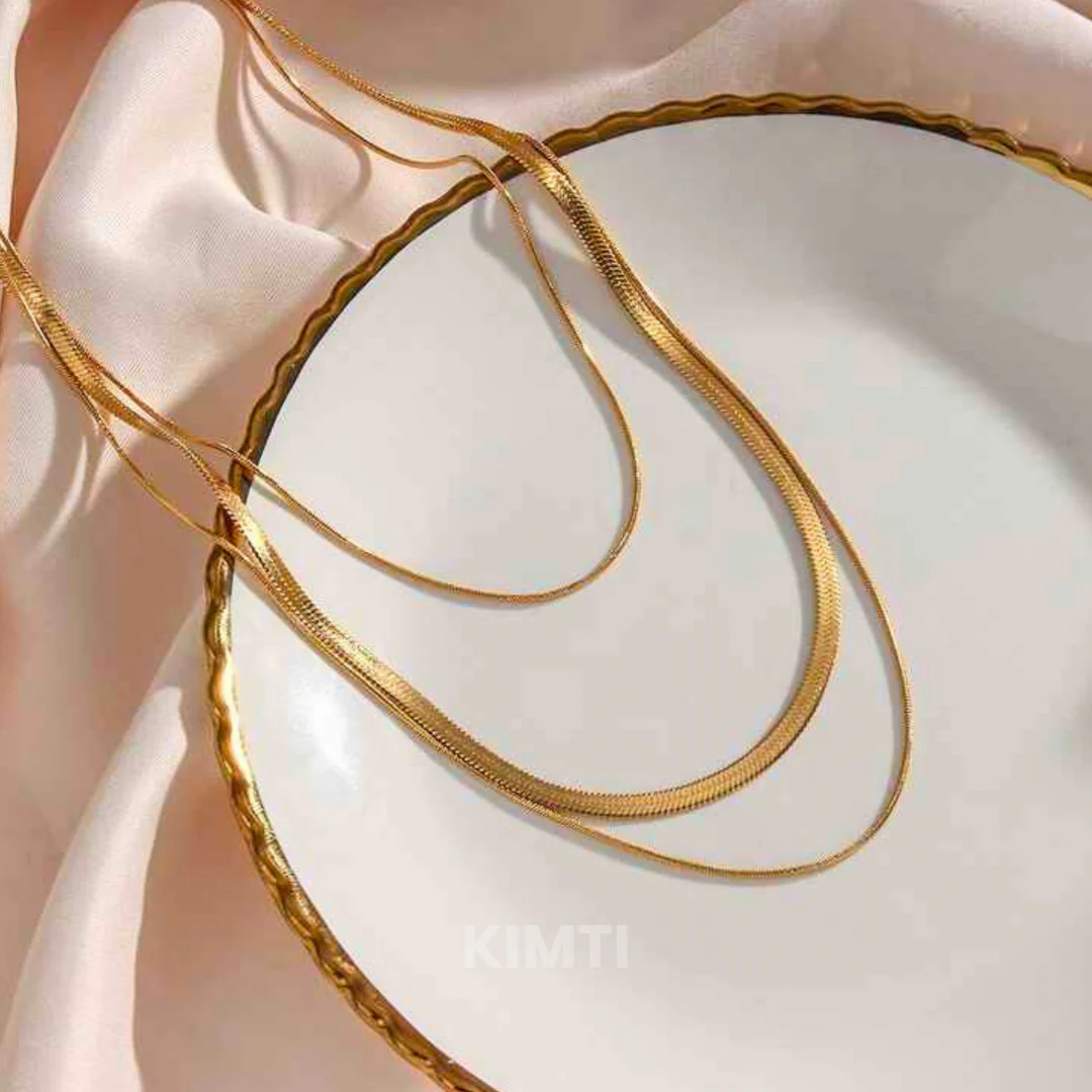 Golden 3 Layer Anti Tarnish Snake ChainNecklace - Image 3