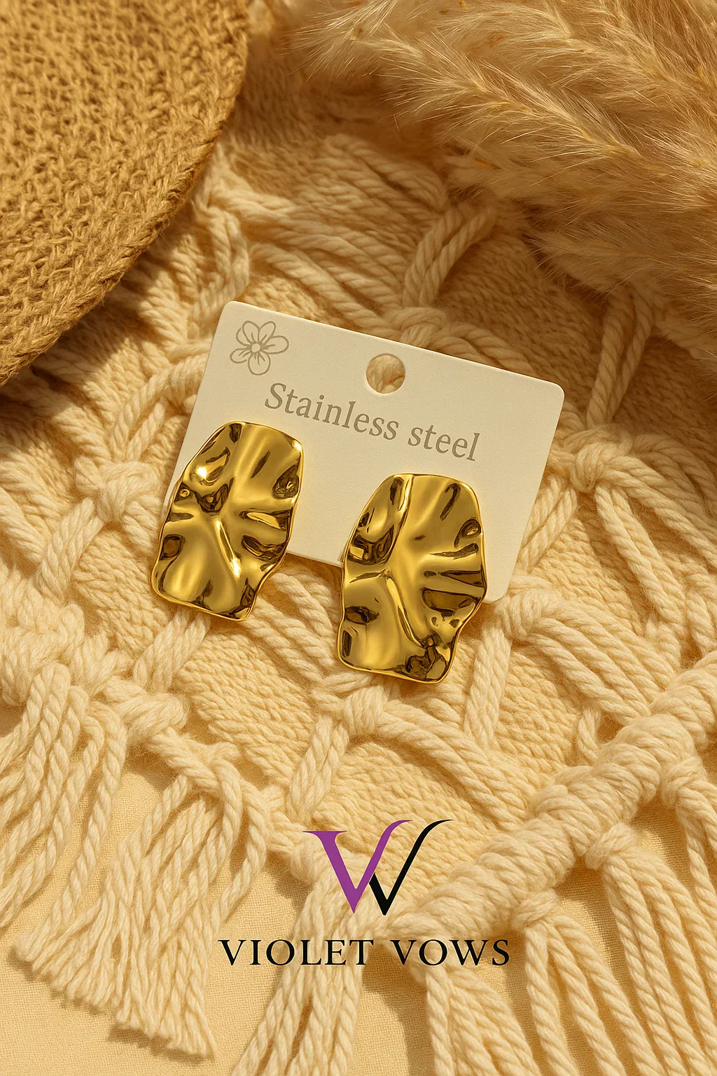 Golden Abstract Shape Earrings - Modern and Sculptural Studs - Image 4