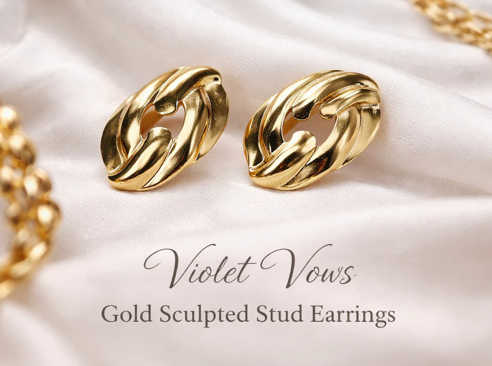 Golden Aura Sculpted Stud Earrings - Image 2