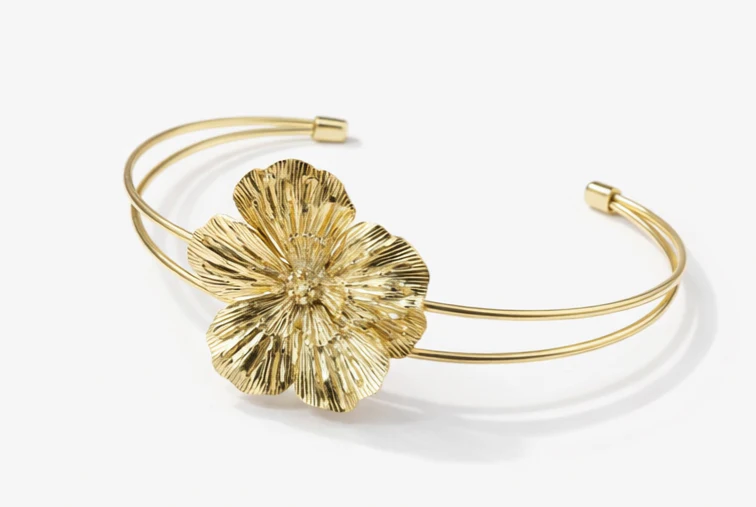 Golden Bloom Floral Cuff Bracelet | Violet Vows - Image 3