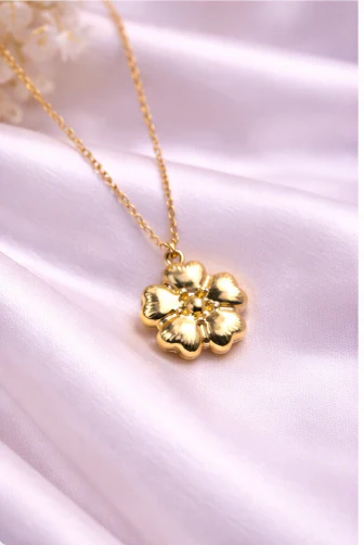 Golden Bloom Floral Pendant Necklace | Violet Vows - Image 3