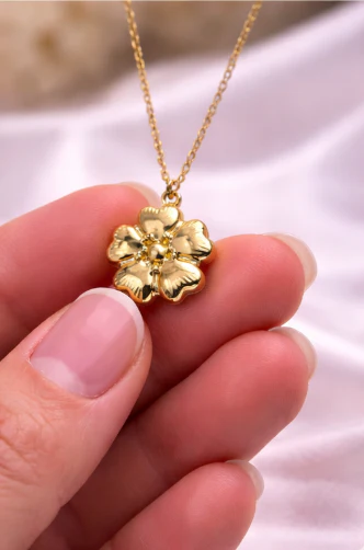 Golden Bloom Floral Pendant Necklace | Violet Vows - Image 4