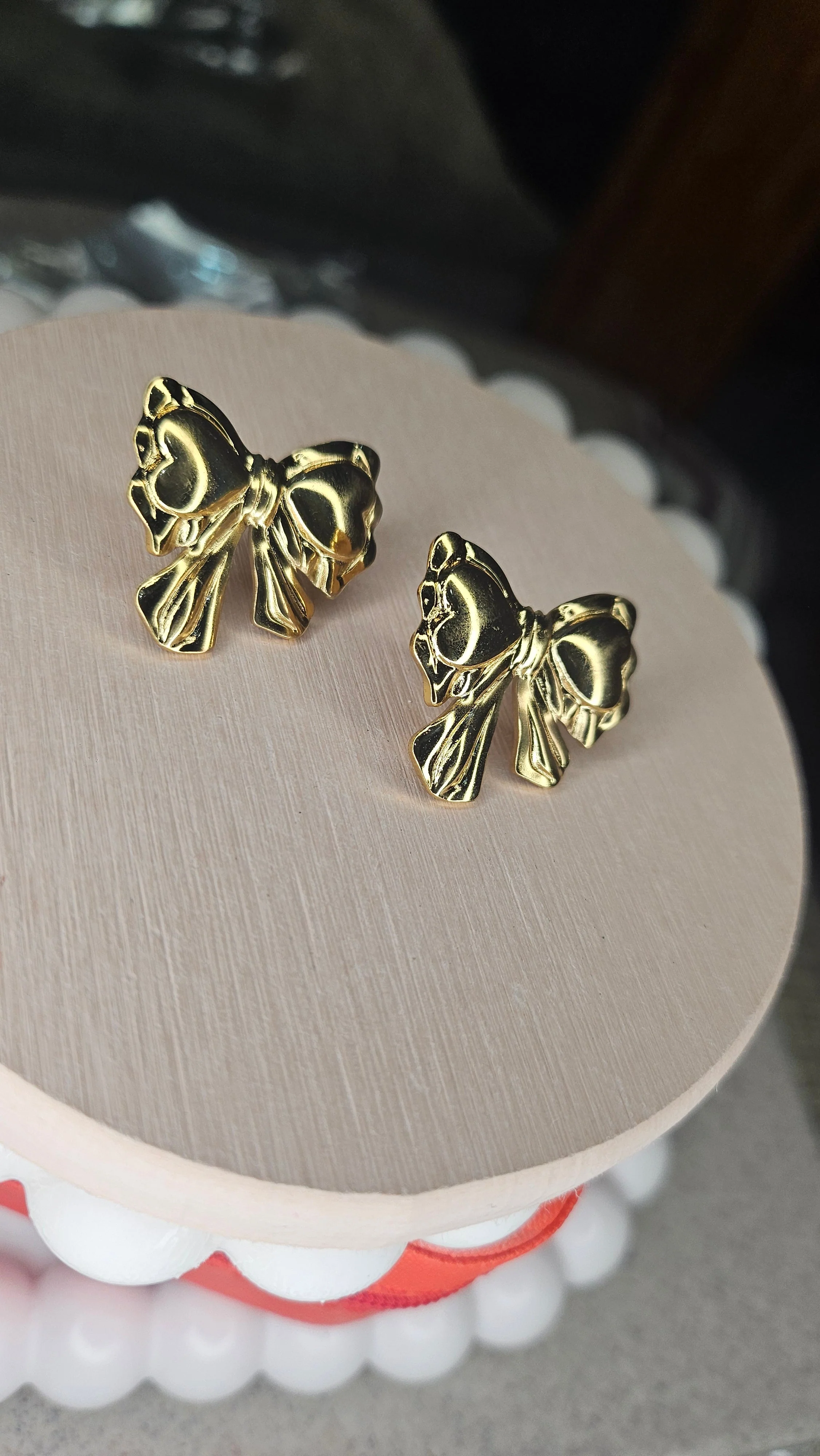 Golden Bow Stud Earrings - Image 3