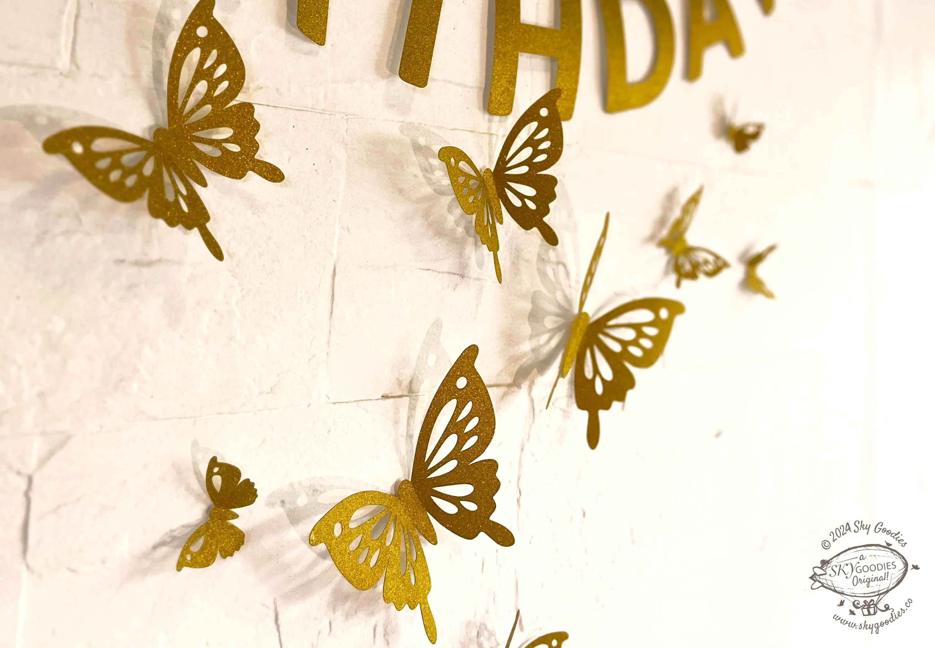 Golden Butterflies and Happy Birthday Paper Party Decor - Image 3